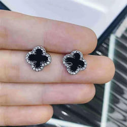 Simple Rhinestone Clover Stud Earrings For Women Girl Fashion Earring No Allergy Four Leaf Clover Earrings Jewelry - silver