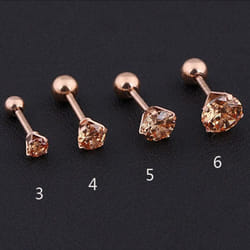 1pc Stainless Steel Crystal Zircon Ear Studs Earrings For Women/men 4 Prong Tragus Cartilage Piercing Jewelry - rose gold, 6mm