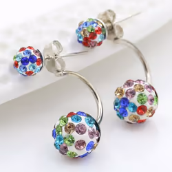 1 Pair Women Fashion Earrings Hypoallergenic Shaba Ball Ear Studs Dangle Gift For Women - multicolor