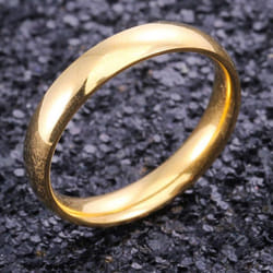 4mm Polished Stainless Steel Wedding Engagement Ring Simple Couple Picky Gifts - gold, 7