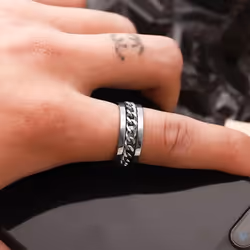 Rotate Rotating Anxiety Fidget Rings For Men Titanium Stainless Steel Chain Spinner Finger Ring Punk Rock Party Jewelry Gift - silver, 12
