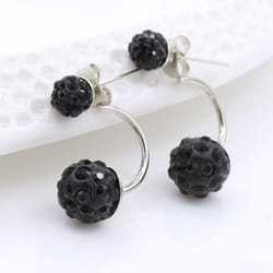 1 Pair Women Fashion Earrings Hypoallergenic Shaba Ball Ear Studs Dangle Gift For Women - black