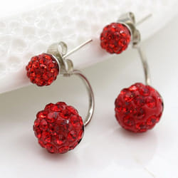 1 Pair Women Fashion Earrings Hypoallergenic Shaba Ball Ear Studs Dangle Gift For Women - red