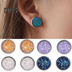 Fancy Trinket Ear Stud Decorative Colorful Stainless Round Shaped Crystal Stone Ear Stud - black