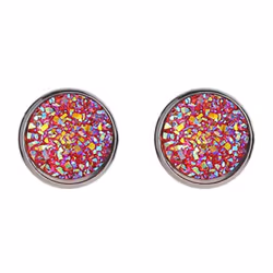 Fancy Trinket Ear Stud Decorative Colorful Stainless Round Shaped Crystal Stone Ear Stud - rose red