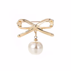 Women Curve Beaded Jewelry Brooch Pearl Practical Anti-light Brooch Creative Brooch Collar Pin - gold, Bow brooch
