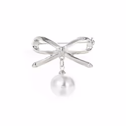 Women Curve Beaded Jewelry Brooch Pearl Practical Anti-light Brooch Creative Brooch Collar Pin - gold, Bow brooch