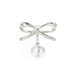 Women Curve Beaded Jewelry Brooch Pearl Practical Anti-light Brooch Creative Brooch Collar Pin - silver, Bow brooch