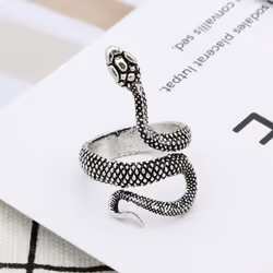 Stylish Punk Men Women Snake Shape Adjustable Opening Finger Ring Party Jewelry Accessories Gifts - antique silver