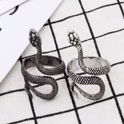 Stylish Punk Men Women Snake Shape Adjustable Opening Finger Ring Party Jewelry Accessories Gifts - antique silver