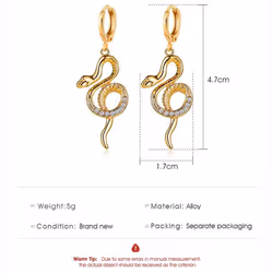 Ladies Earrings Earrings Full Rhinestone Snake-shaped Long Earrings Fashion Earrings - gold