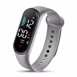 Kids Electronic Watch Sports Waterproof Large Font Screen Led Display Luminous Auto Date Full Calendar Digital Watch - grey