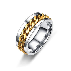 Rotate Rotating Anxiety Fidget Rings For Men Titanium Stainless Steel Chain Spinner Finger Ring Punk Rock Party Jewelry Gift - gold, 6