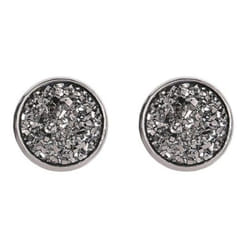 Fancy Trinket Ear Stud Decorative Colorful Stainless Round Shaped Crystal Stone Ear Stud - grey