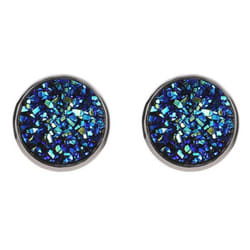 Fancy Trinket Ear Stud Decorative Colorful Stainless Round Shaped Crystal Stone Ear Stud - lake blue