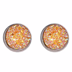Fancy Trinket Ear Stud Decorative Colorful Stainless Round Shaped Crystal Stone Ear Stud - orange