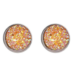 Fancy Trinket Ear Stud Decorative Colorful Stainless Round Shaped Crystal Stone Ear Stud - orange