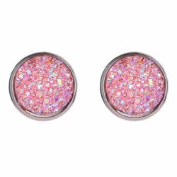 Fancy Trinket Ear Stud Decorative Colorful Stainless Round Shaped Crystal Stone Ear Stud - pink