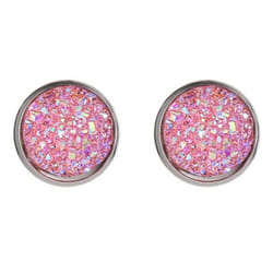 Fancy Trinket Ear Stud Decorative Colorful Stainless Round Shaped Crystal Stone Ear Stud - pink