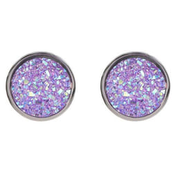Fancy Trinket Ear Stud Decorative Colorful Stainless Round Shaped Crystal Stone Ear Stud - purple