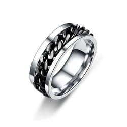 Rotate Rotating Anxiety Fidget Rings For Men Titanium Stainless Steel Chain Spinner Finger Ring Punk Rock Party Jewelry Gift - black, 12