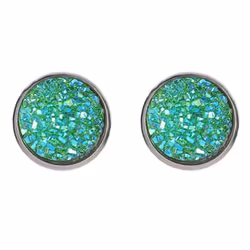 Fancy Trinket Ear Stud Decorative Colorful Stainless Round Shaped Crystal Stone Ear Stud - green