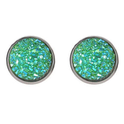 Fancy Trinket Ear Stud Decorative Colorful Stainless Round Shaped Crystal Stone Ear Stud - green