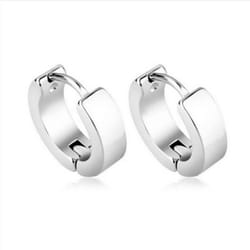Unisex Hoop Earrings Gold Silver Color Colorful Round Ear Rings For Women Men Ear Clips European Hoops Earring - silver