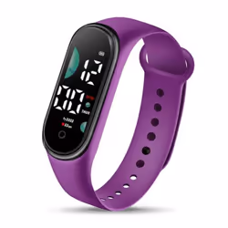 Kids Electronic Watch Sports Waterproof Large Font Screen Led Display Luminous Auto Date Full Calendar Digital Watch - purple