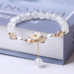 Crystal Beads Bracelet Women Pearl Flower Pendant Friendship - white