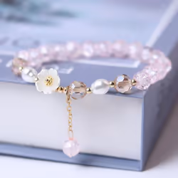 Crystal Beads Bracelet Women Pearl Flower Pendant Friendship - white