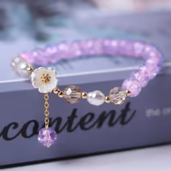 Crystal Beads Bracelet Women Pearl Flower Pendant Friendship - purple