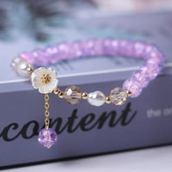 Crystal Beads Bracelet Women Pearl Flower Pendant Friendship - purple