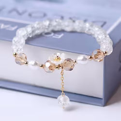 Crystal Beads Bracelet Women Pearl Flower Pendant Friendship - purple