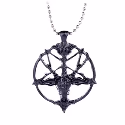 Pentagram Necklace Skull Goat Head Pendant Satanism Occult Metal Vintage Silver Star Men Jewelry - black