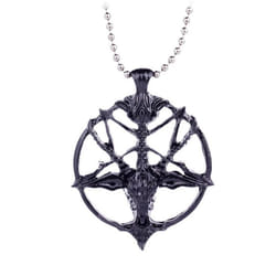 Pentagram Necklace Skull Goat Head Pendant Satanism Occult Metal Vintage Silver Star Men Jewelry - black