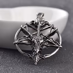 Pentagram Necklace Skull Goat Head Pendant Satanism Occult Metal Vintage Silver Star Men Jewelry - black