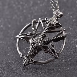 Pentagram Necklace Skull Goat Head Pendant Satanism Occult Metal Vintage Silver Star Men Jewelry - black