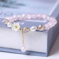 Crystal Beads Bracelet Women Pearl Flower Pendant Friendship - pink