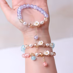Crystal Beads Bracelet Women Pearl Flower Pendant Friendship - pink