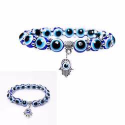 Retro Lucky Handstring Blue Eyes Fatima Hand Fashion Jewelry Beads Bracelet
