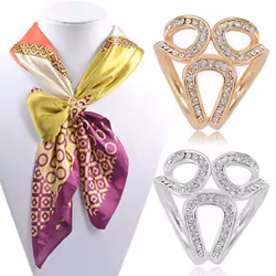 Silk Scarf Clip Holder Rhinestone Garland Hoop Twine Brooch Scarf Clip Buckle Jewelry Gift - golden