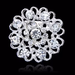 Rhinestone Crystal Brooch Hollow Out Collar Pin Silver Plated Flower Jewelry