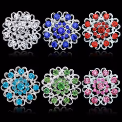 Rhinestone Crystal Brooch Hollow Out Collar Pin Silver Plated Flower Jewelry