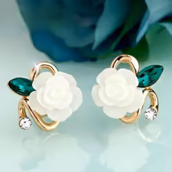 Fashion And Elegant Ladies Rose Earrings Dual-use Clip-on Flower Tassel Earrings Jewelry - white