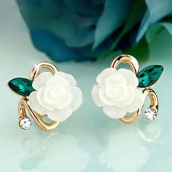 Fashion And Elegant Ladies Rose Earrings Dual-use Clip-on Flower Tassel Earrings Jewelry - white