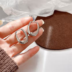 Trendy Geometric Metal Hoop Earrings For Womens Fashionable Jewelry Accessories Delicate Earrings For Party - silver