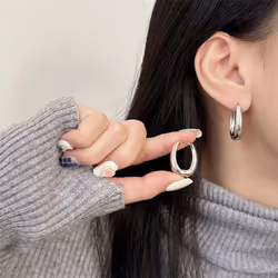 Trendy Geometric Metal Hoop Earrings For Womens Fashionable Jewelry Accessories Delicate Earrings For Party - silver