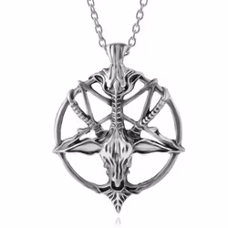 Pentagram Necklace Skull Goat Head Pendant Satanism Occult Metal Vintage Silver Star Men Jewelry - silver