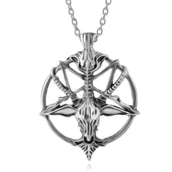 Pentagram Necklace Skull Goat Head Pendant Satanism Occult Metal Vintage Silver Star Men Jewelry - silver